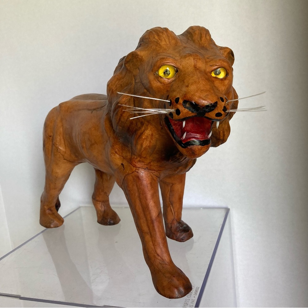 Leather Covered Lion Sculpture. Beautiful Leather Lion.